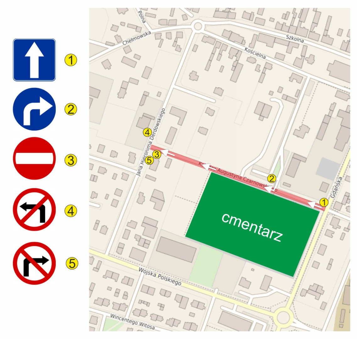 Od dzisiaj (31.10) wprowadzono czasowe zmiany organizacji ruchu przy cmentarzu w Brusach