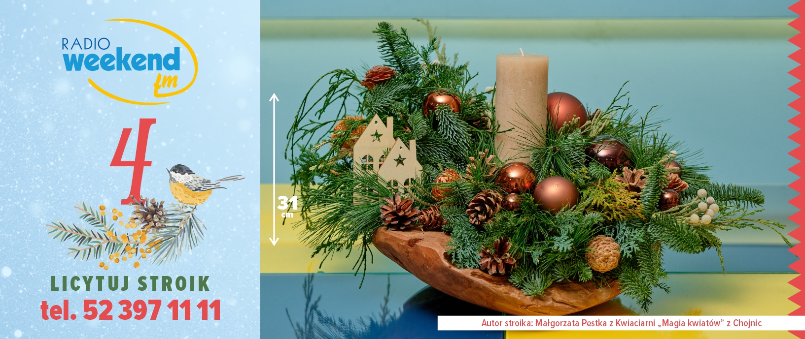 Już w czwartek 18 grudnia Radiowa Aukcja Świątecznych Stroików w Weekend FM. Zobacz tegoroczne stroiki