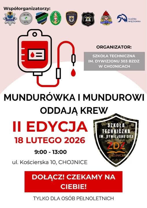Dwie akcje w Szkole Technicznej w Chojnicach. We wtorek charytatywny kiermasz ciast, a w środę zbiórka krwi